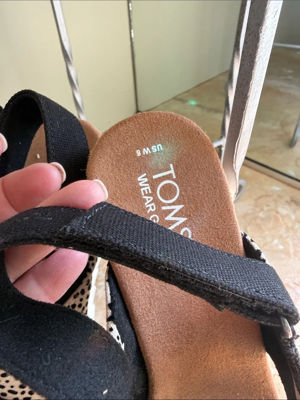TOMS Leopard-Print Crisscross Slingback Sandals in Black and Cream - Picture 3 of 7